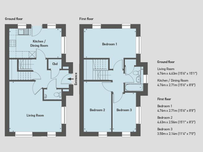 `Floor plan, 3 bedroom house - artist's impression subject to change.